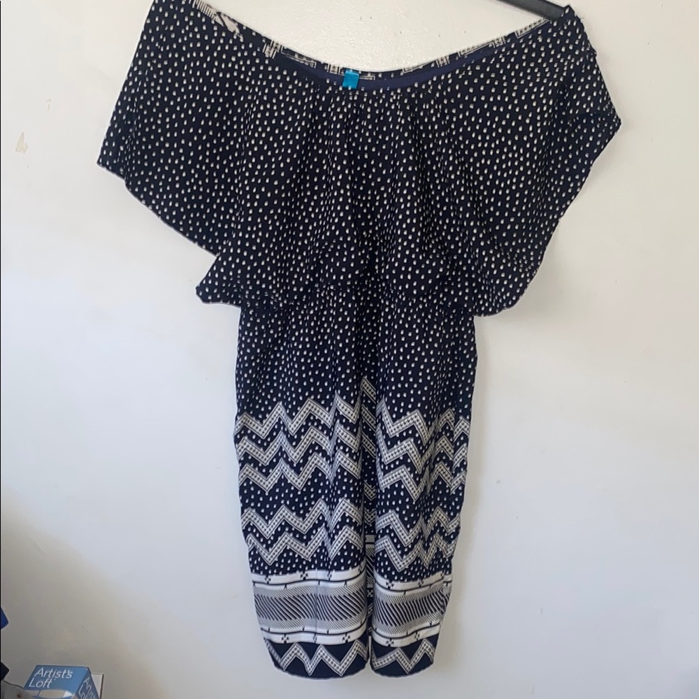 Navy and White Dress with Chevron Patterns